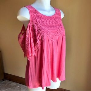 Coral & Lace Cold Shoulder Short Sleeve Top